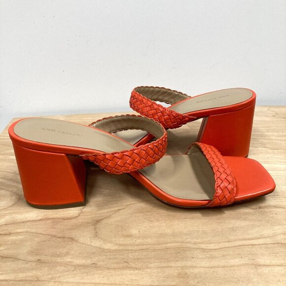 Ann Taylor Peyton Sandals, Size 10 M, Orange Woven Braided Strappy Block Heel - Picture 3 of 7